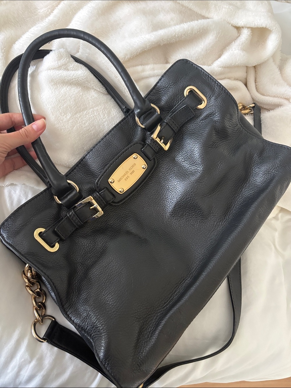 Michael Kors Black Leather Shoulder Bag with Gold Hardware